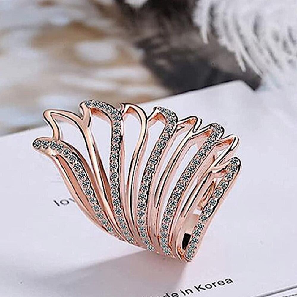 Rose Gold Angel Wing Ring, Cubic Zircon, Guardian, Gift for Her, Handmade